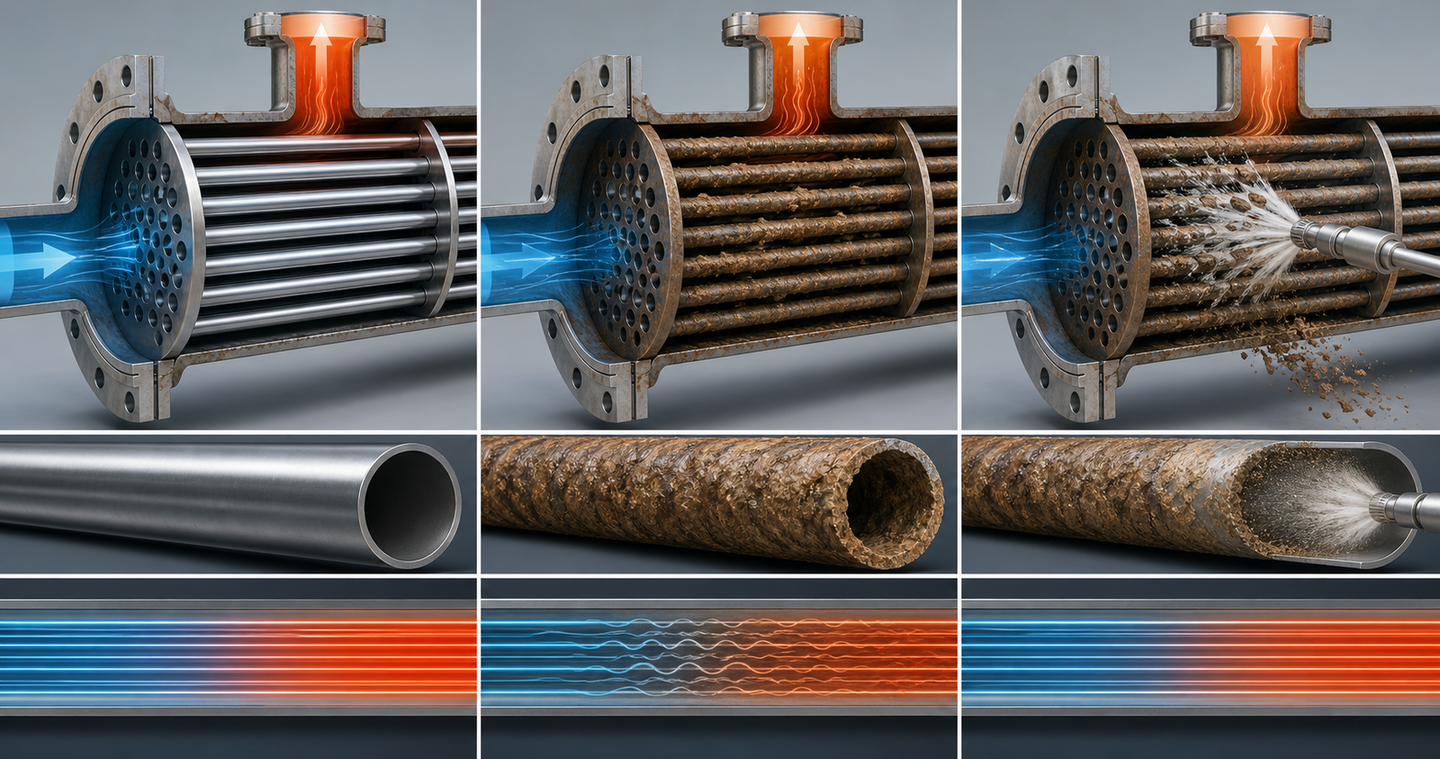 Heat-exchanger flow, fouling and cleaning considerations for industrial service.