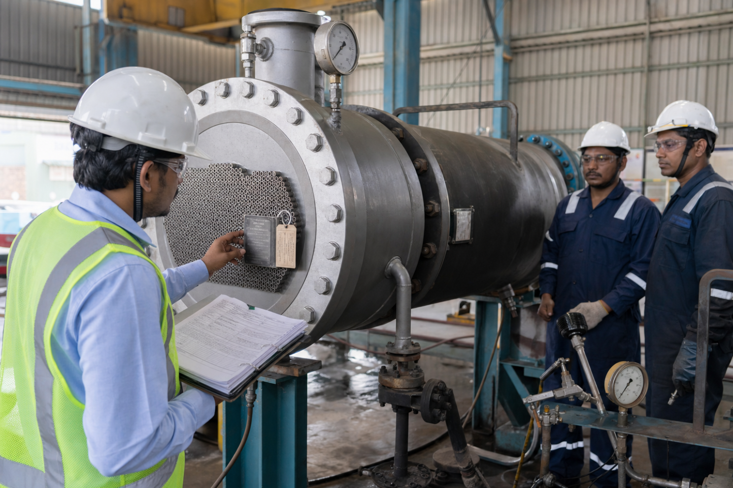 Industrial heat exchanger fabrication inspection, pressure testing and documentation.