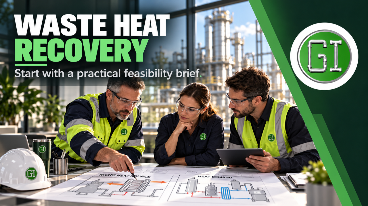 Illustrative editorial cover for waste heat recovery feasibility.